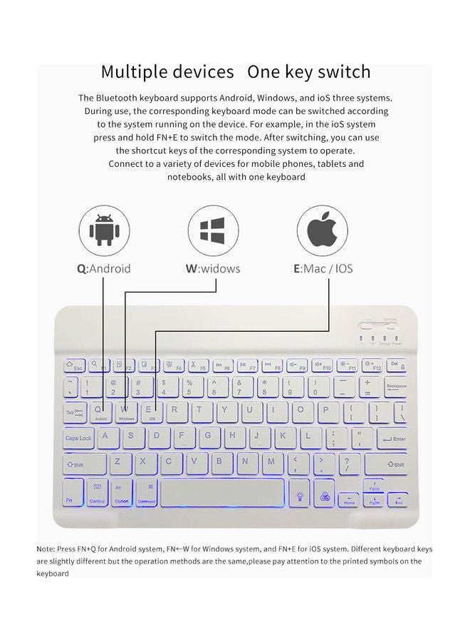 Wireless Bluetooth Keyboard for Mac/IOS, Android and Windows Tablet White - Image 5